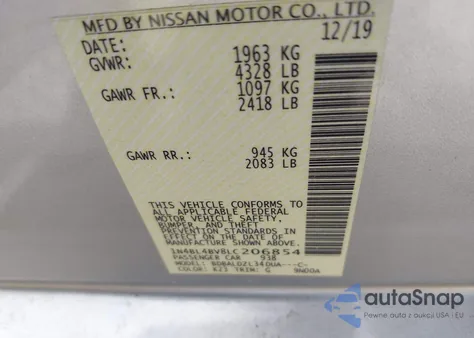 2020 Nissan Altima S Fwd from USA, damaged, VIN 1N4BL4BV8LC206854